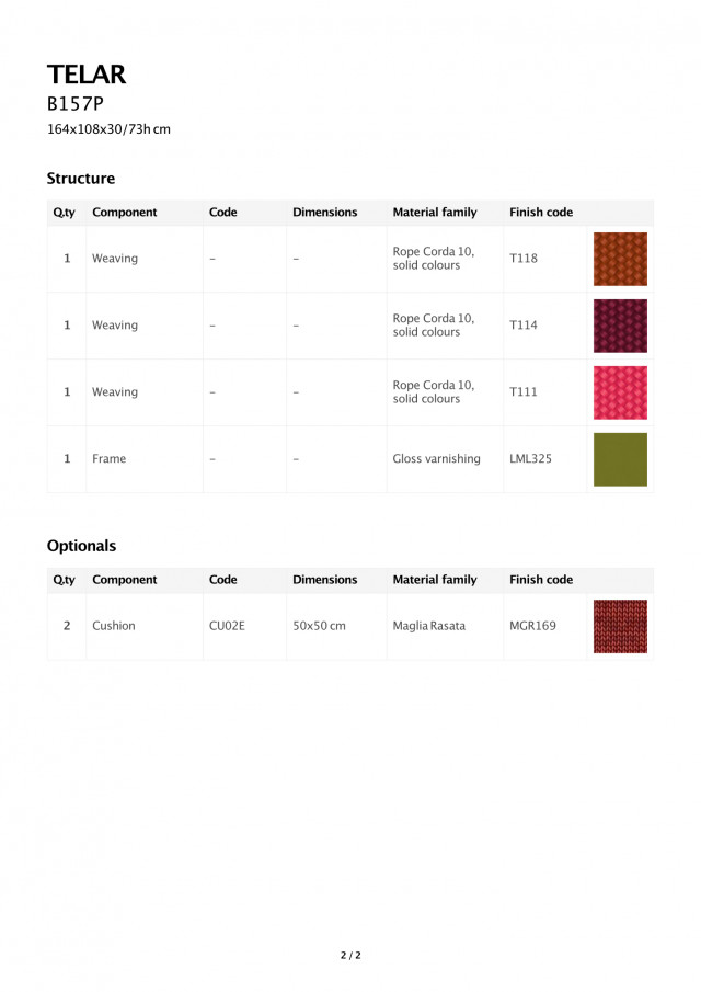 Materialien und Farben Outdoor Sofa Telar von Paola Lenti, erstellt mit dem Online Konfigurator