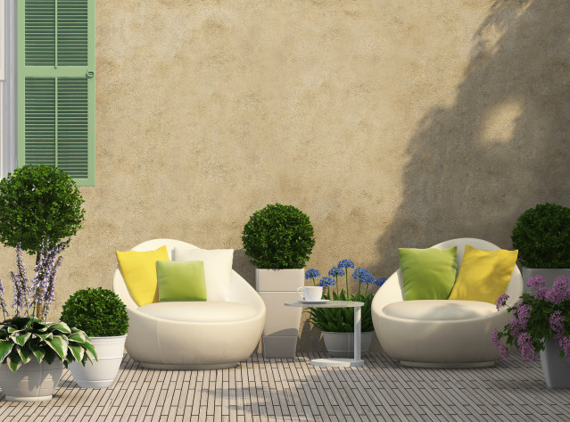 Gartenmöbel Lounge Sessel aus Kunststoff mit Kissen