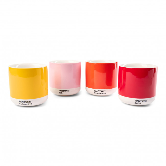 Espressotassen Set in Pantone Farben 012, 182, 021 und 2035
