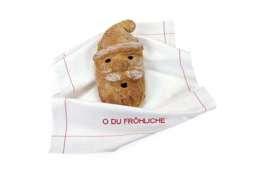 Raumgestalt Brotbackmischung Wünsche backen mit besticktem Leinentuch O du Fröhliche