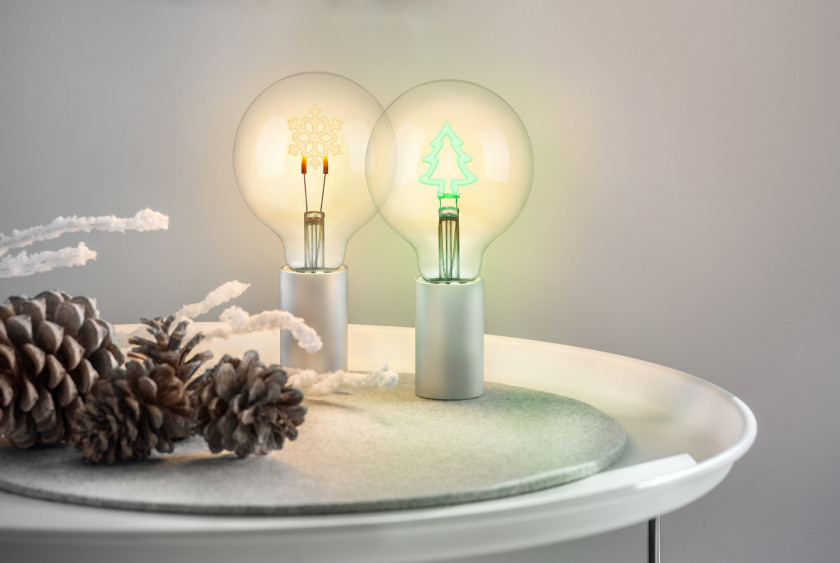 LED Filament Leuchten von Sompex mit winterlichen Motiven und Sockel