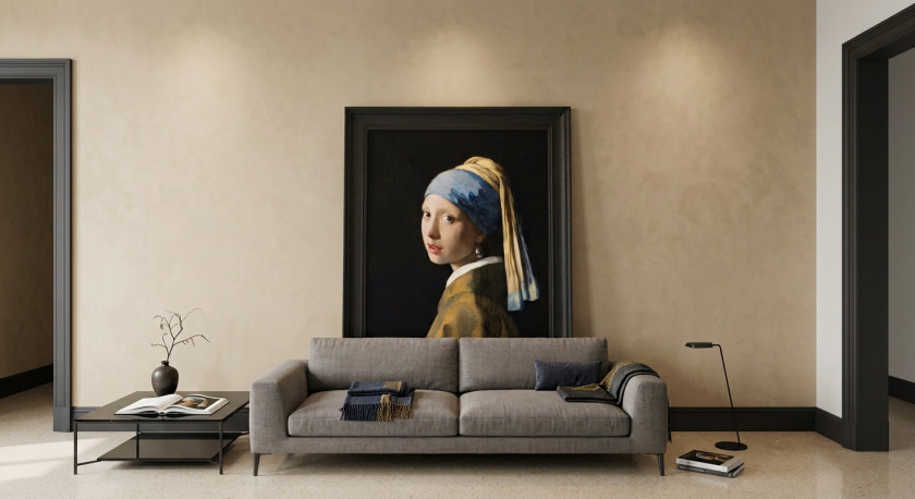 Beige Wandgestaltung mit großem Standbild
