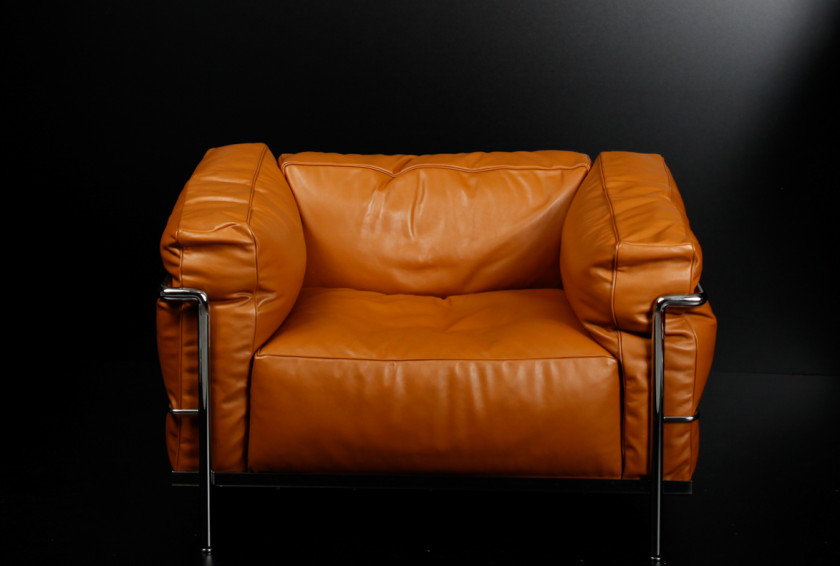 Original LC3 Sessel von Cassina in cognacfarbenem Leder