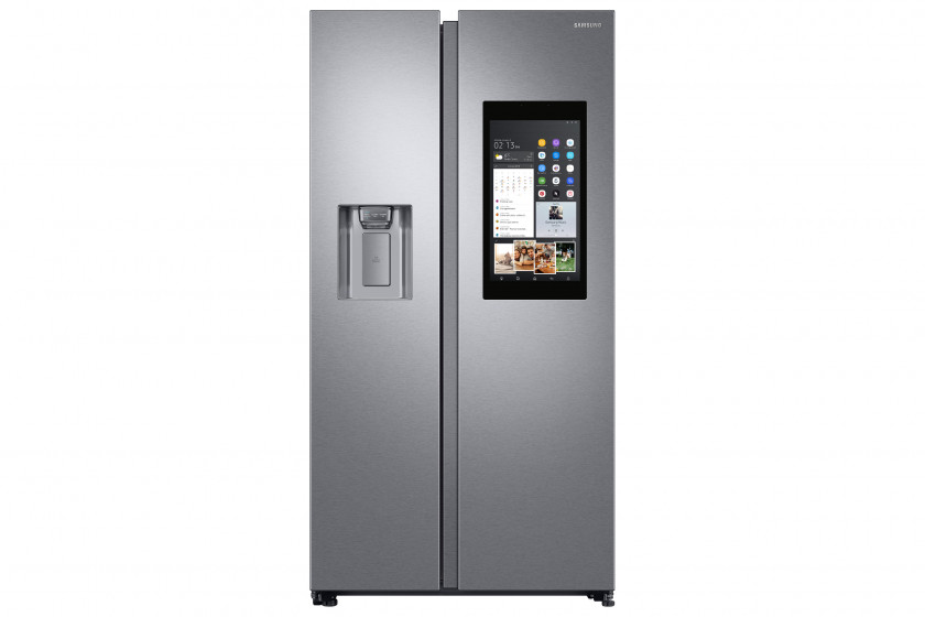 Side-by-Side Kühlschrank RS8000 von Samsung mit Front in Silber, Eiswürfelbereiter und smart home fähigem Display