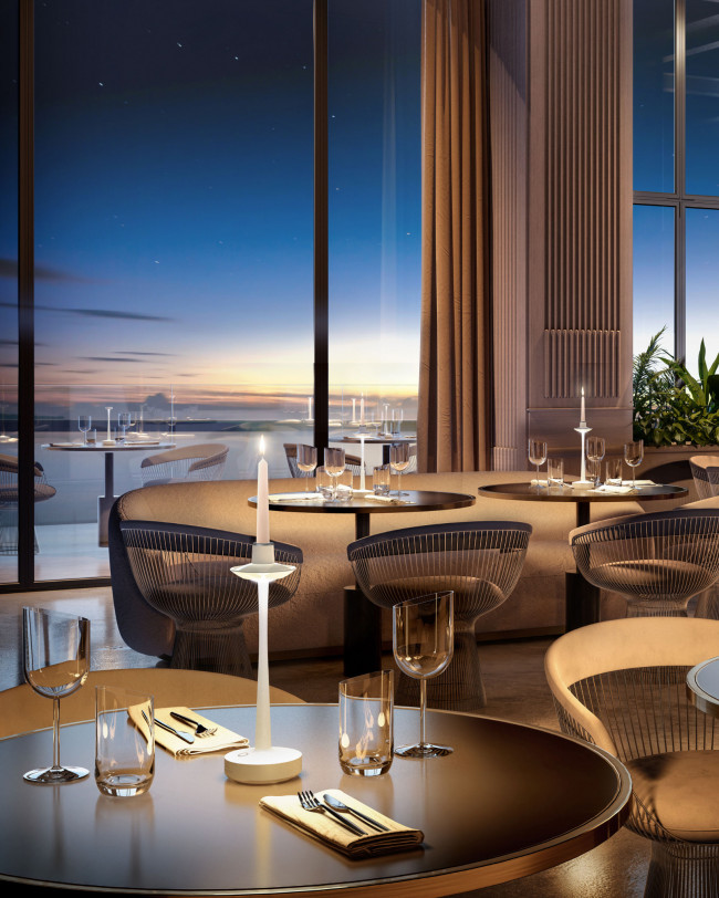 Villeroy & Boch Aarhus Akku Tischleuchte mit Kerzenaufsatz auf Restauranttisch – moderne LED-Leuchte mit Kerzenhalter, dimmbar