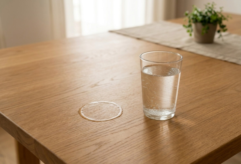 Wasserrand auf einer Massivholz Tischplatte