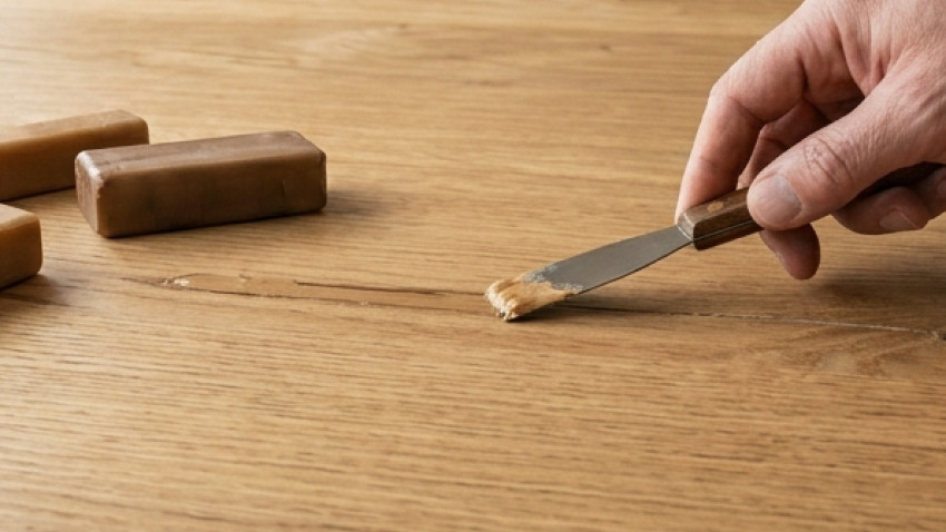 Holzoberfläche mit Wachskitt reparieren