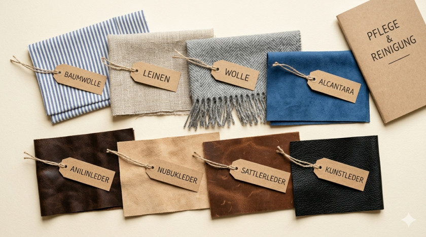 Materialproben für Polstermöbel: Stoff- und Lederarten im Überblick