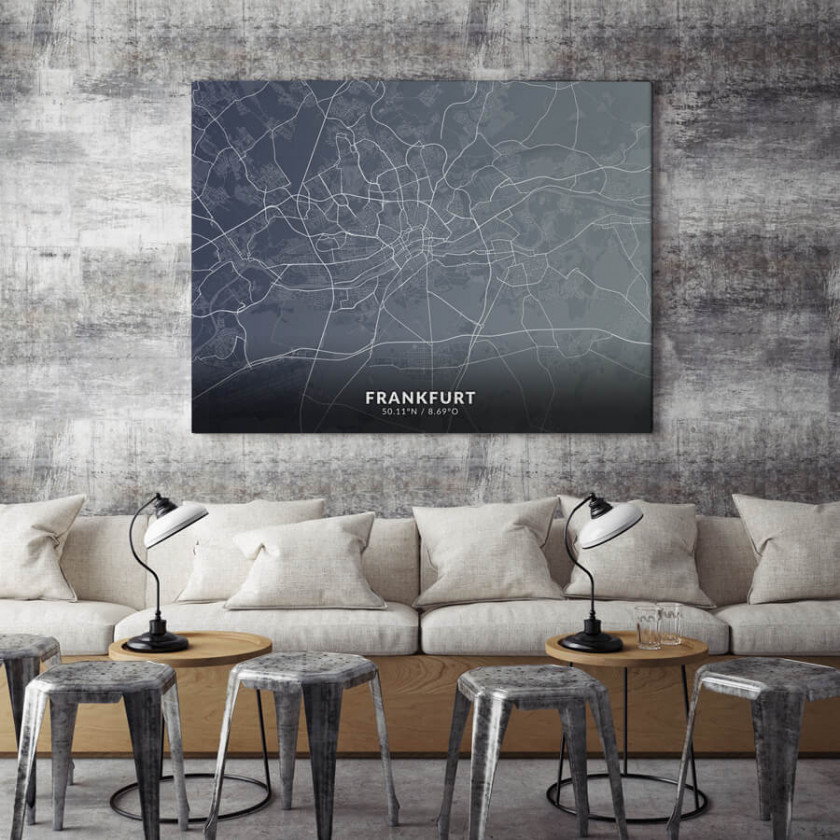 Stadtplan Frankfurt als Bild mit Koordinaten von Urban Map Design