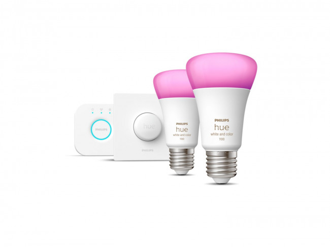 Philips Hue Starterset mit 2 White & Color Ambiance Lampen, Smart Button und Bridge