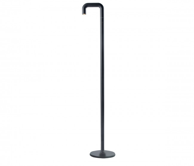 Akku-Stehleuchte Pipe von Newdes in Aluminium schwarz mit drehbarem Leuchtenkopf