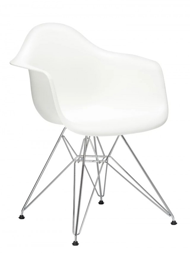 Eames Plastic Armchair DAR von Vitra weiß mit Eiffelturmgestell