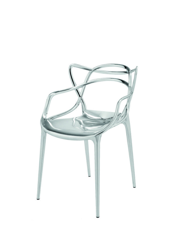 Masters Chair von Philippe Starck für Kartell, stapelbarer Designstuhl aus Technopolymer in Chromfarben