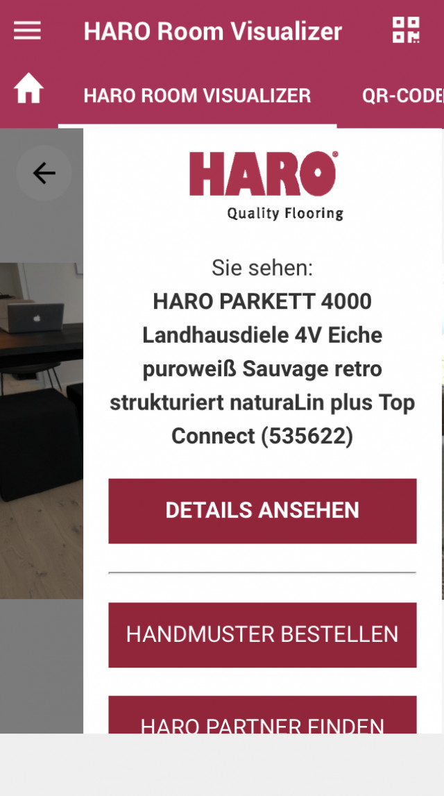 Haro Room Visualizer App für die Bodenauswahl