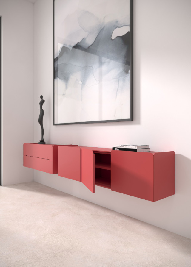 Interlübke Sideboard Cube Round in matt rotem Lack